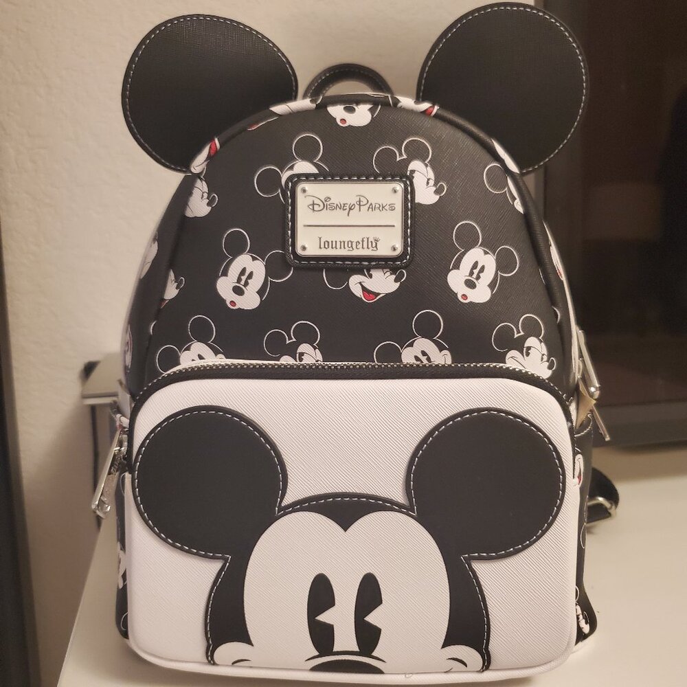 NWT Disney Parks Loungefly black & white Mickey Mouse Ears backpack